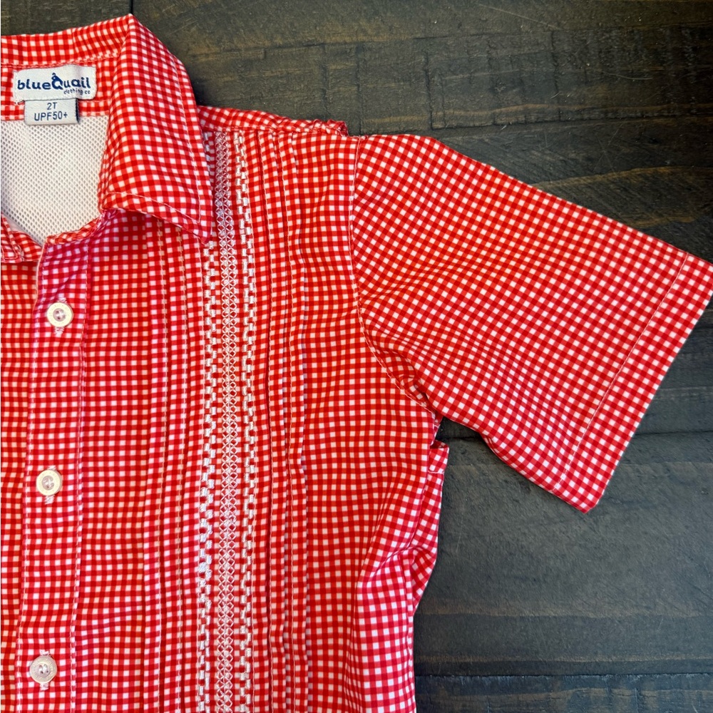 Blue Quail Little Girls Gingham Guayabera Red White Dress 2T - Picture 6 of 15